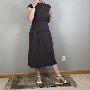 Banana Republic Rabia Ponte Midi Dress Size XL Chocolate Brown Sleeveless Pocket
